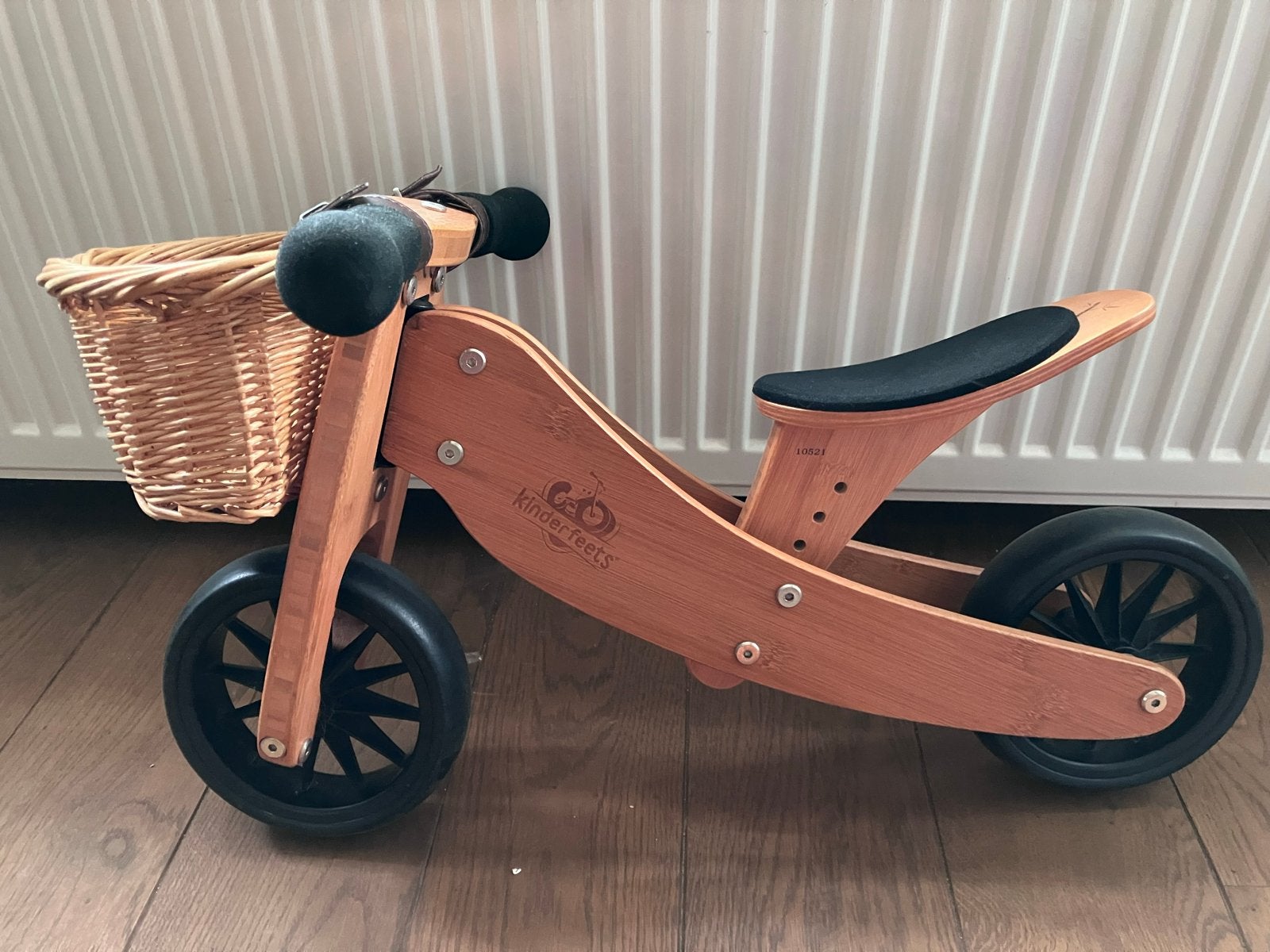 Tiny Tot Kinderfeets loopfiets 2-in1 met mandje - Bamboe, Ophalen of Verzenden, Zo goed als nieuw