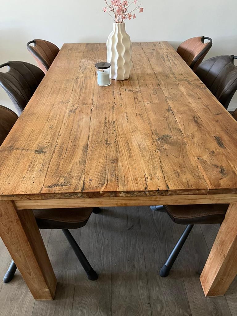 Prachtig robuuste houten eettafel, Ophalen, 200 cm of meer, 50 tot 100 cm, Zo goed als nieuw