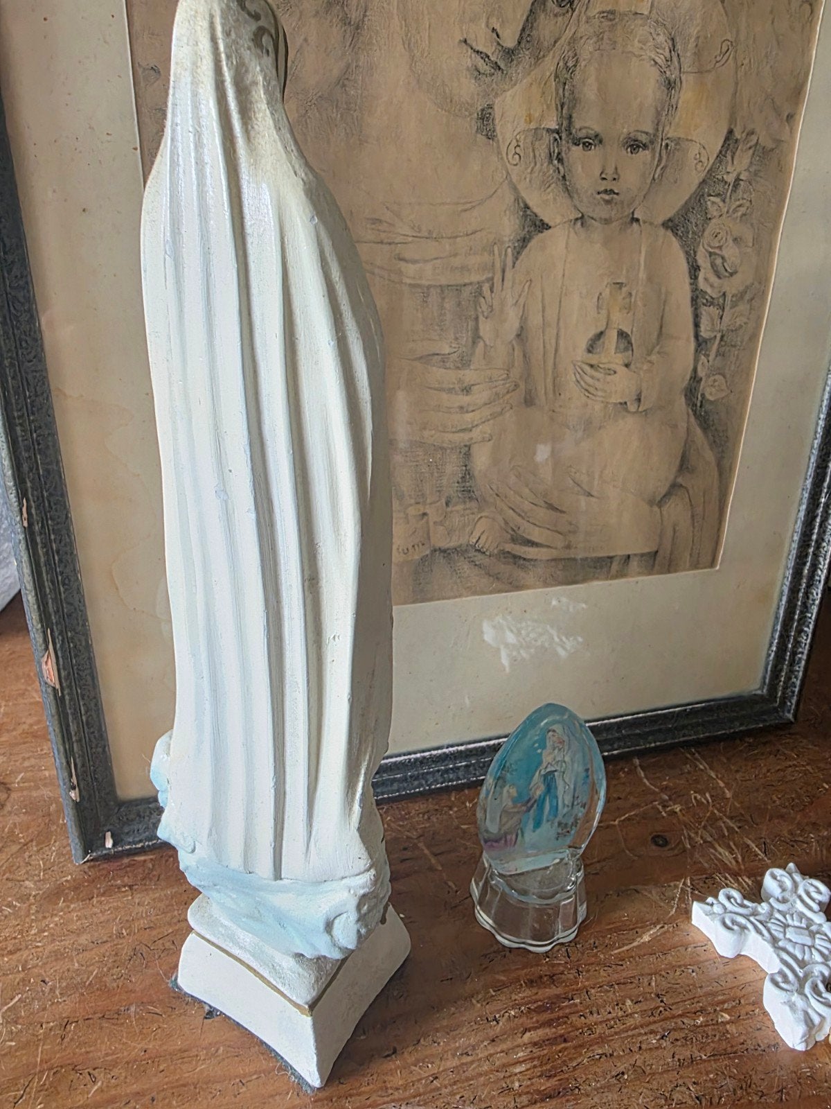 Religieuze decoratie set: Maria beeld glazen mariaafbeelding, Ophalen of Verzenden