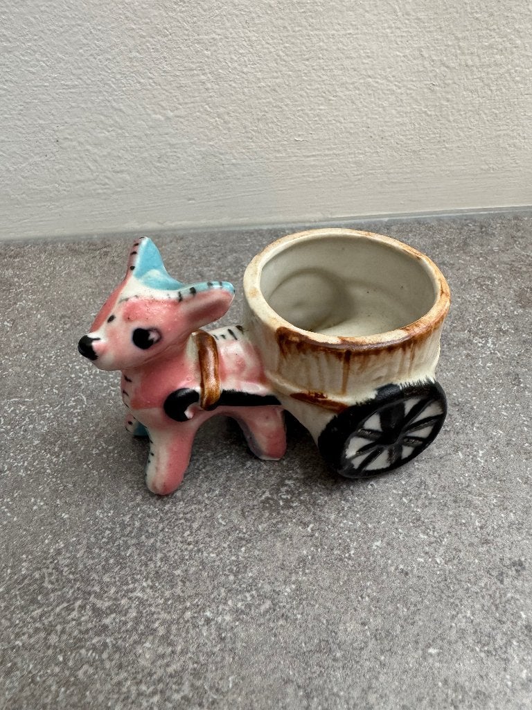Keramiek ezel met kar (jaren ‘40/‘50) donkey cart planter, Antiek en Kunst, Antiek | Keramiek en Aardewerk, Ophalen of Verzenden