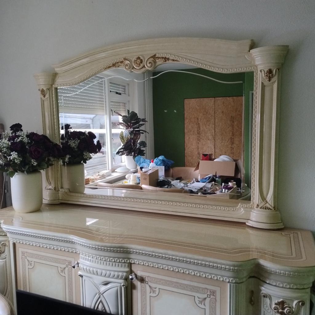 Italiaans Hoogglans Dressoir met Spiegel - Crèmekleurig, Ophalen, Overige materialen, Gebruikt, Italiaans, Klassiek, Hoogglans