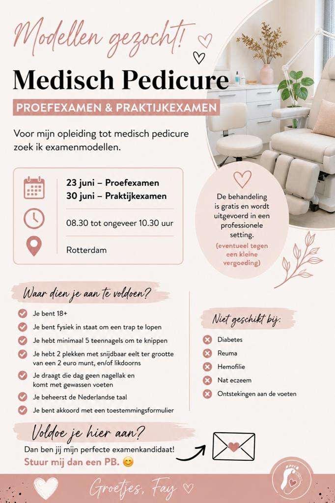 Modellen gezocht - examen pedicure in Rotterdam, Starter, Overige vormen