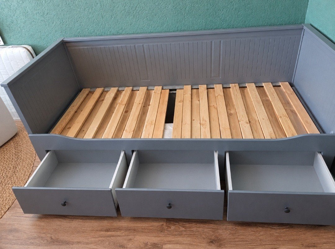 grijs hemnes bed met 3 lade 80x200 cm, Ophalen, Tweepersoons, Zo goed als nieuw, 80 cm