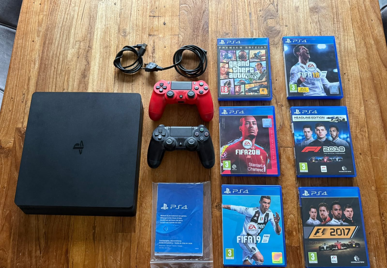 Playstation 4 Slim - 1 TB (Incl. Controllers en Games), Met 2 controllers, Ophalen of Verzenden, 1 TB, Slim