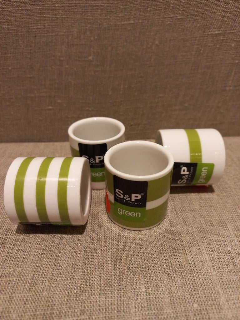 S&P Salt & Pepper servetringen - Groen gestreept (4 stuks), Nieuw, Ophalen of Verzenden, Steen/keramiek, Overige merken
