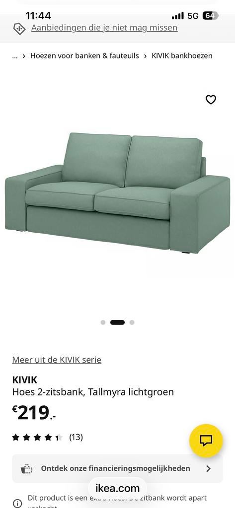 KIVIK hoes 2-zitsbank en hookers, Tallmyra lichtgroen, Huis en Inrichting, 75 tot 100 cm, Ophalen of Verzenden, Stof, 200 tot 250 cm