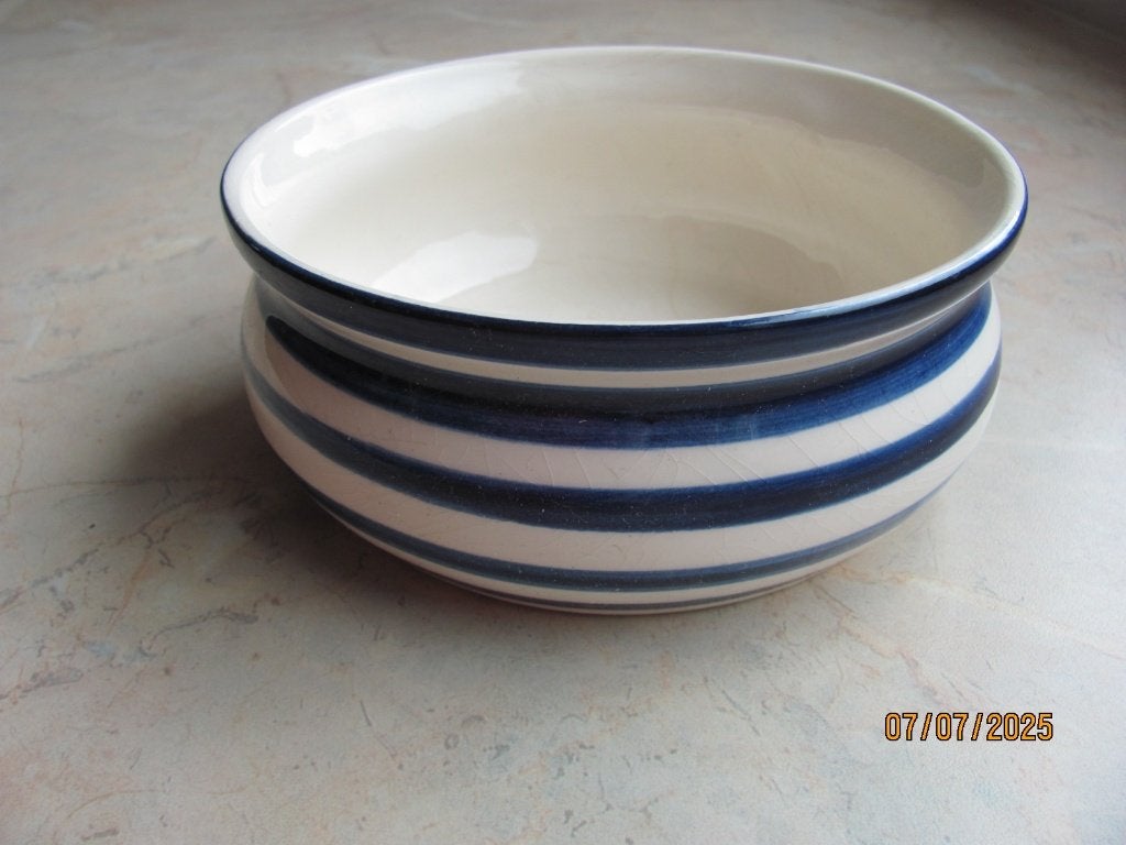 VINTAGE gestreept RONDE aardewerk BLOEMPOT blauw wit ø 16 cm, Tuin en Terras, Gebruikt, Rond, Ophalen of Verzenden, Balkon