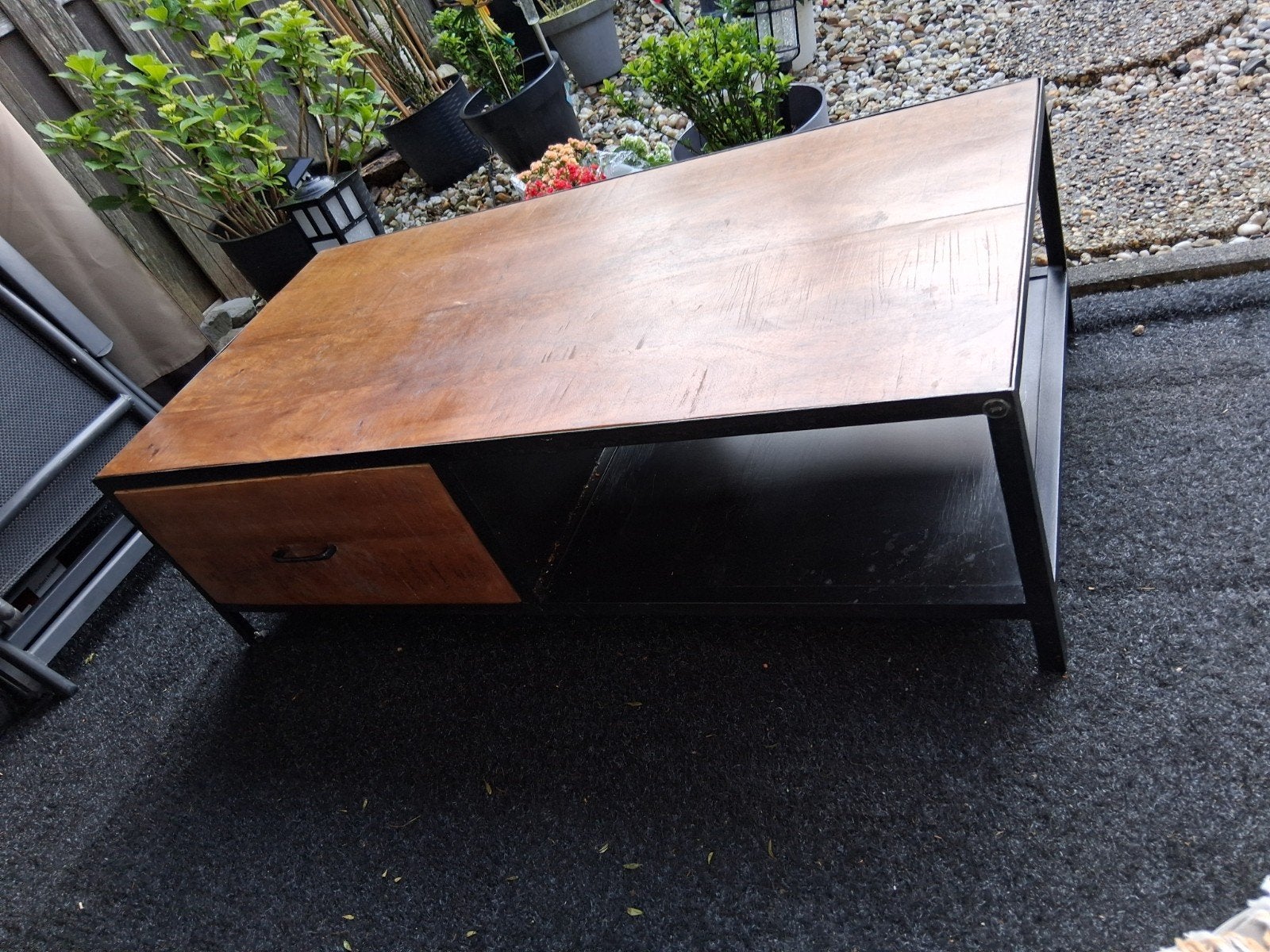 Salontafel met lade - Industrieel design, Overige houtsoorten, Gebruikt, 100 tot 150 cm, Minder dan 50 cm