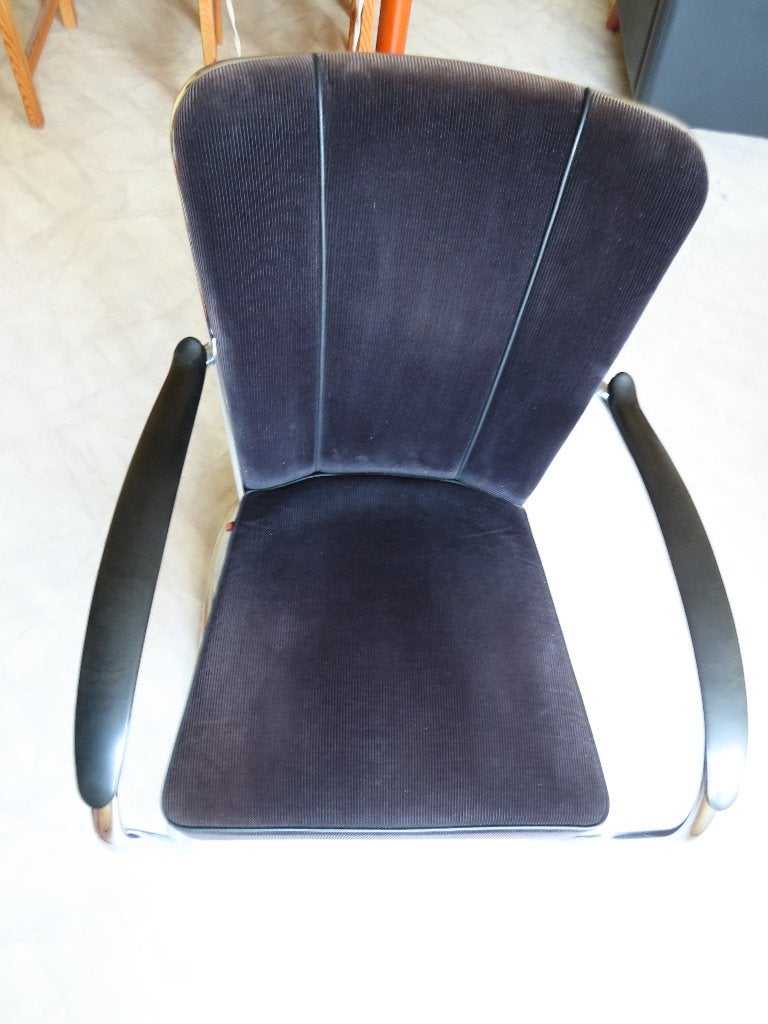 Gispen 412 fauteuil, chroom, zwarte ribstof, Ophalen, Gebruikt, 75 tot 100 cm, Gispen 412 fauteuil
