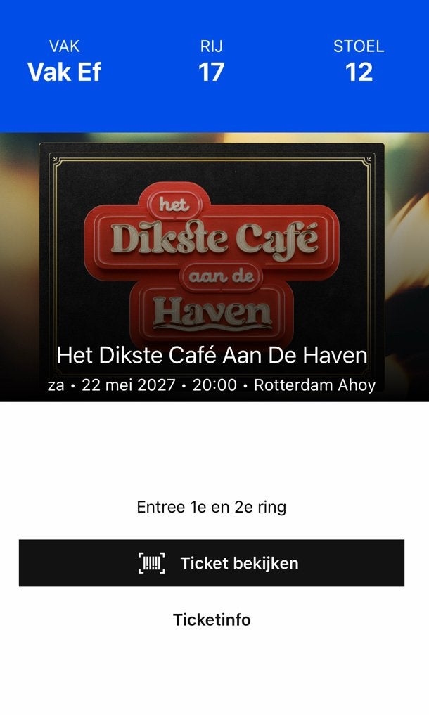 2x ticket Het Dikste Café Aan De Haven (Ahoy) - 22 mei 2027, Twee personen