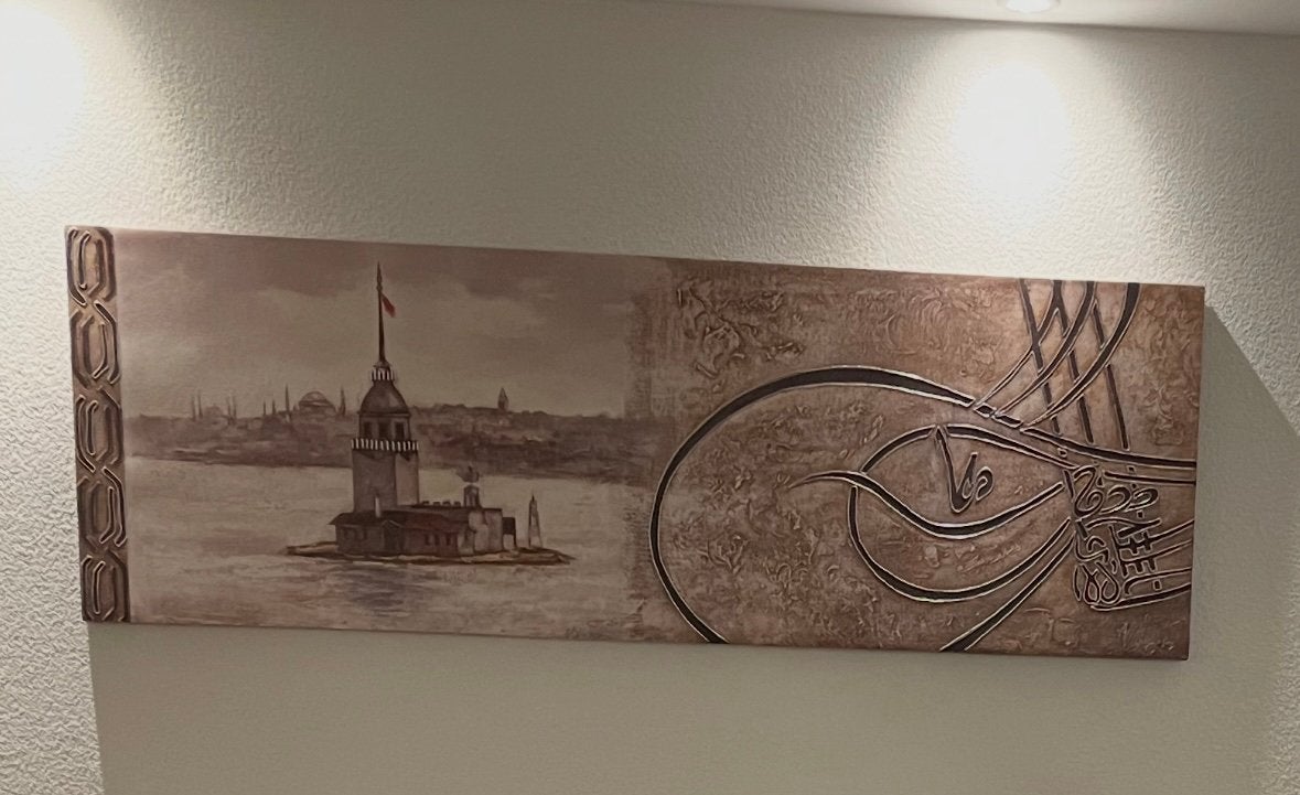 Schilderij met Turkse motieven en Leandertoren 1.50x0.50m, Ophalen, Zo goed als nieuw