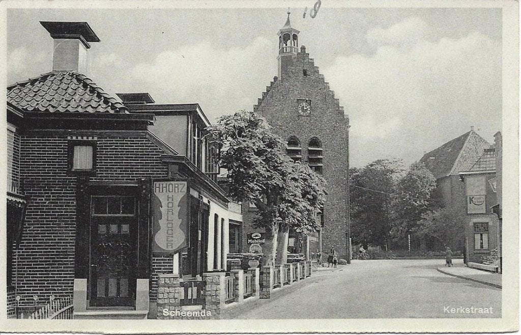 Scheemda (Gr.) Kerkstraat, Citroën Garage, gelopen 1950, Ophalen of Verzenden, 1940 tot 1960, Gelopen, Groningen