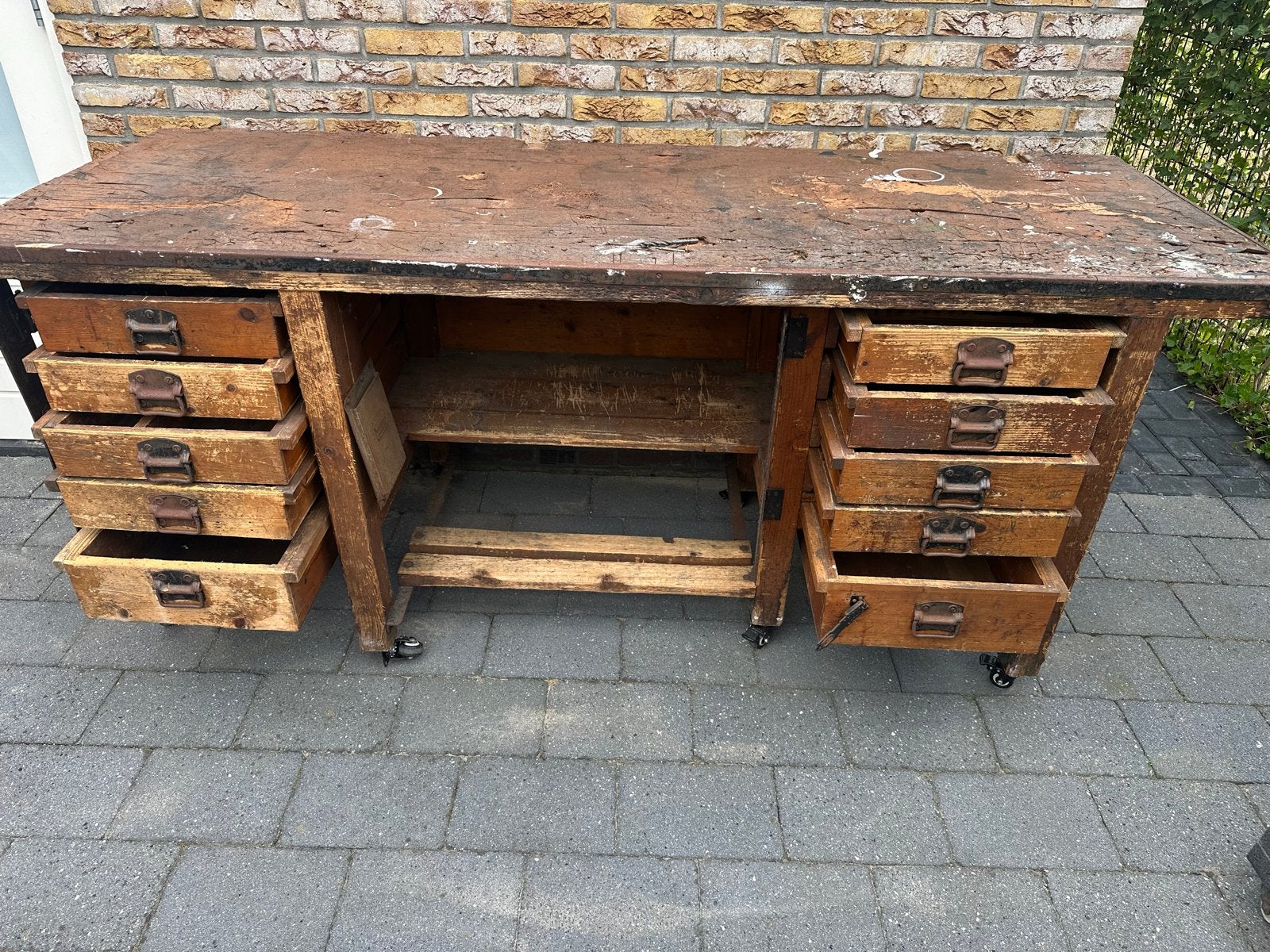 Robuuste werkbank met lades en wielen, Doe-het-zelf en Verbouw, Ophalen, Gebruikt, 170 cm of meer