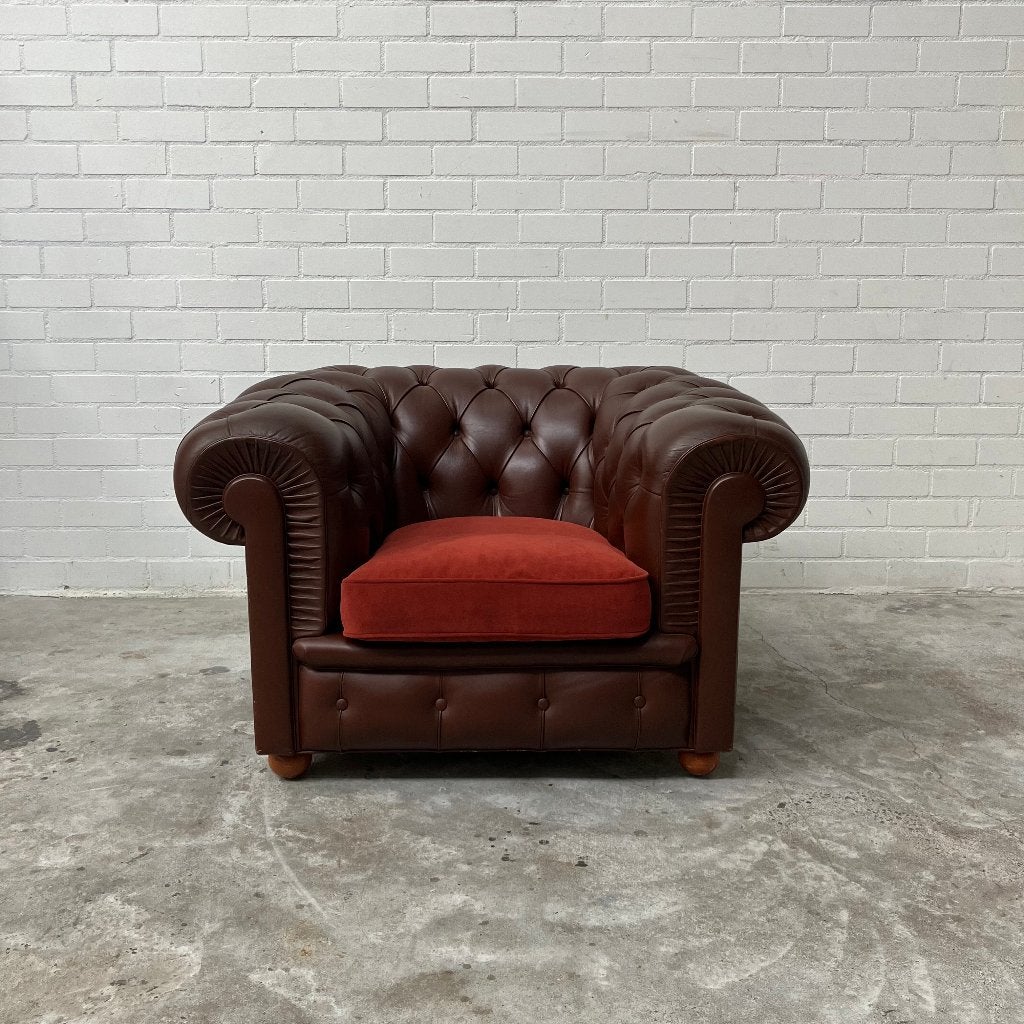 Leren design fauteuil Poltrona Frau Chesterfield stoel, Ophalen of Verzenden, Gebruikt, 75 tot 100 cm, 50 tot 75 cm