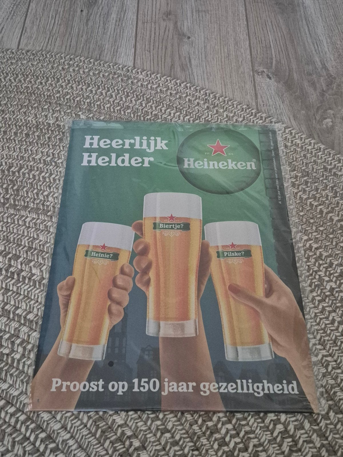 Heineken Reclamebord - Heerlijk Helder - 150 jaar, Ophalen of Verzenden, Nieuw, Reclamebord, Plaat of Schild, Heineken