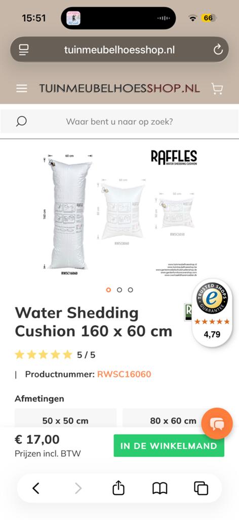3 x Raffles tuinmeubelhoes kussen, Ophalen, Zo goed als nieuw