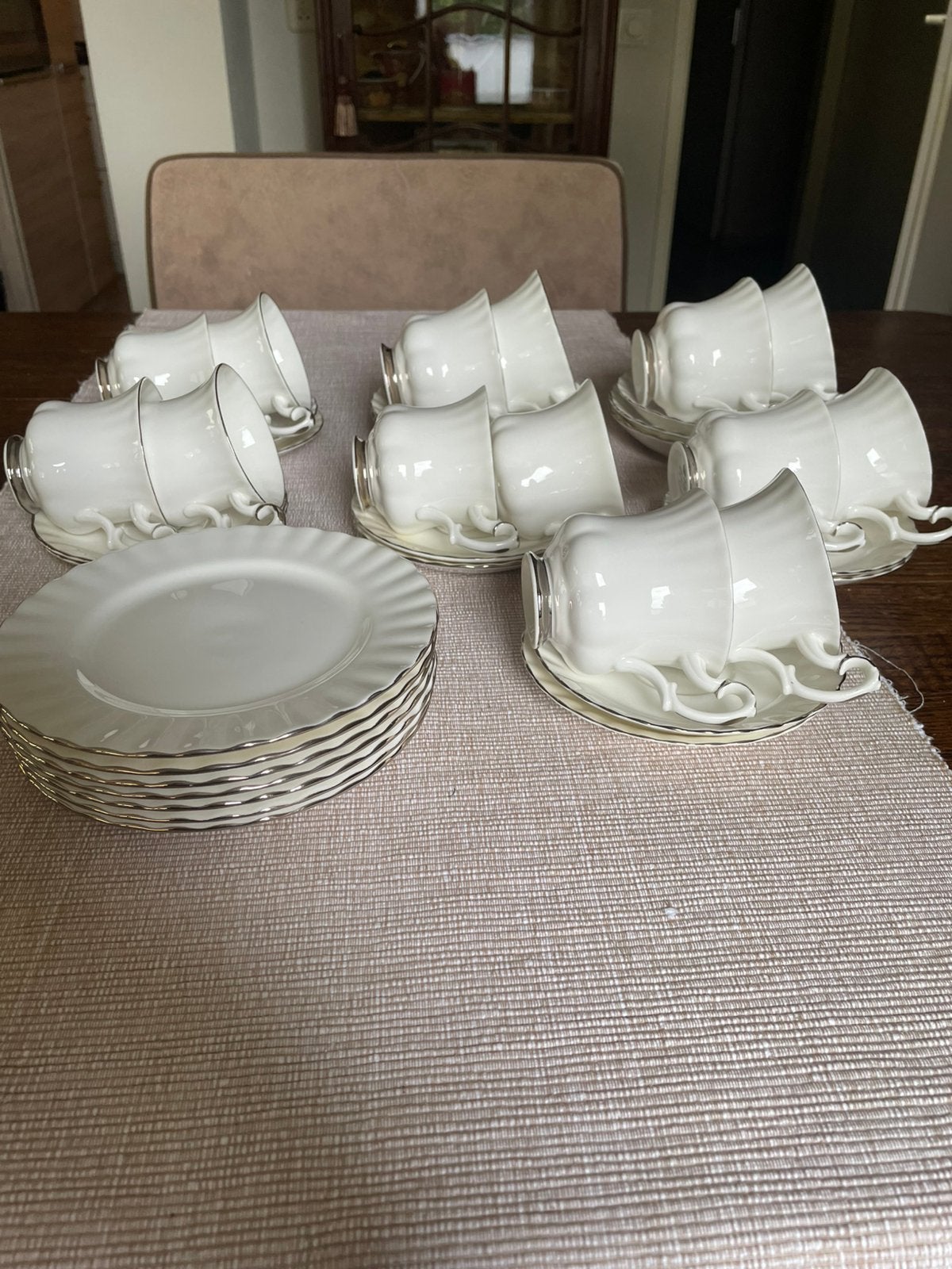 Royal albert: wit/zilver Chantilly, Ophalen, Porselein, Overige stijlen, Kop(pen) en/of Schotel(s)