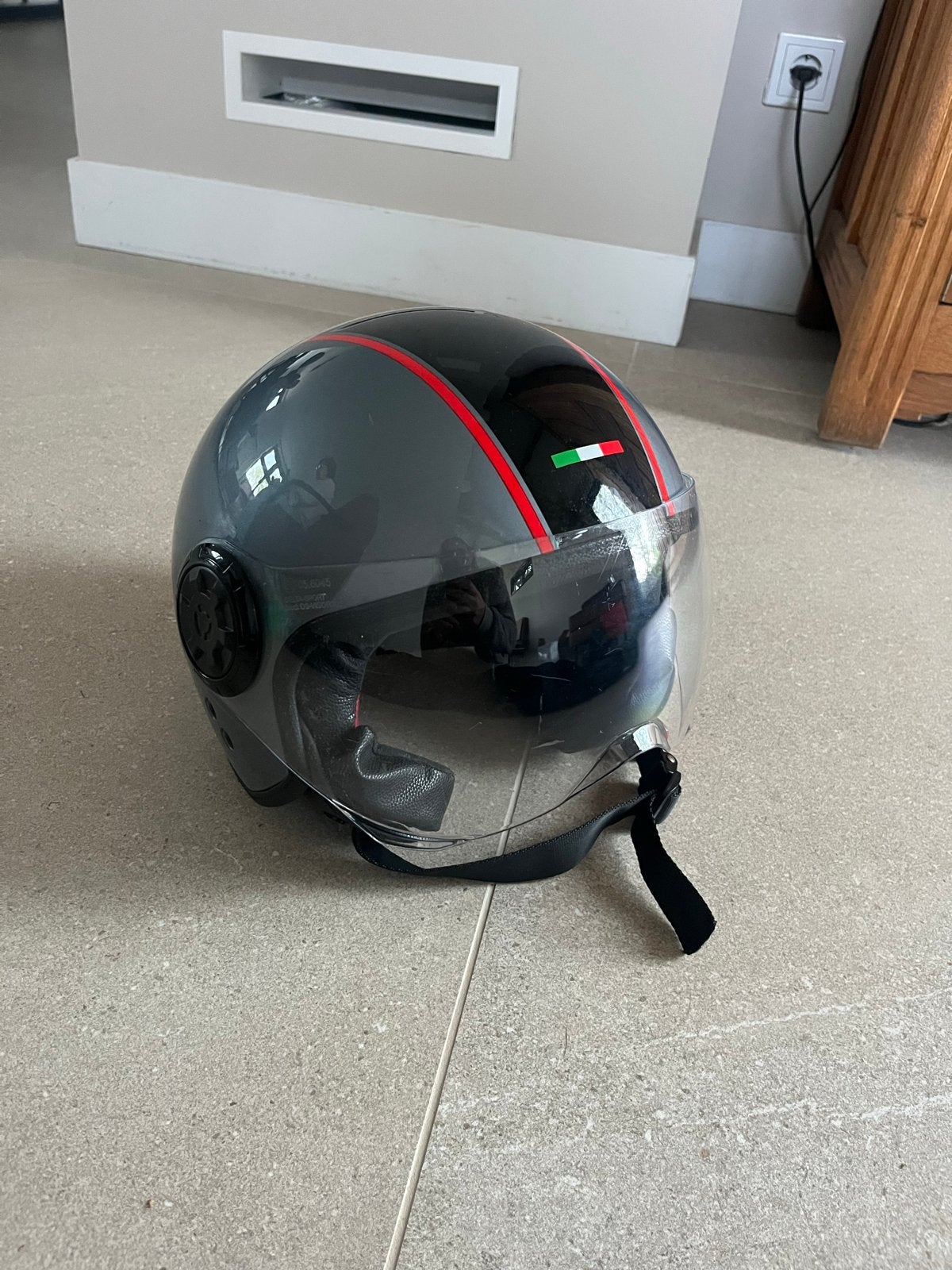 Scooterhelm Grijs met Italiaanse streep, Ophalen of Verzenden, Gebruikt, Medium