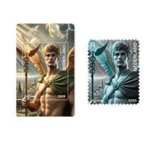 3 cryptostamps: Hermes blauw, groen en zwart, Ophalen of Verzenden, Na 1940, Postfris