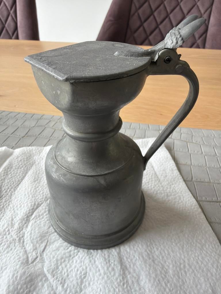 Antieke tinnen schenkkan met deksel - 95% Peltro, Antiek en Kunst, Ophalen