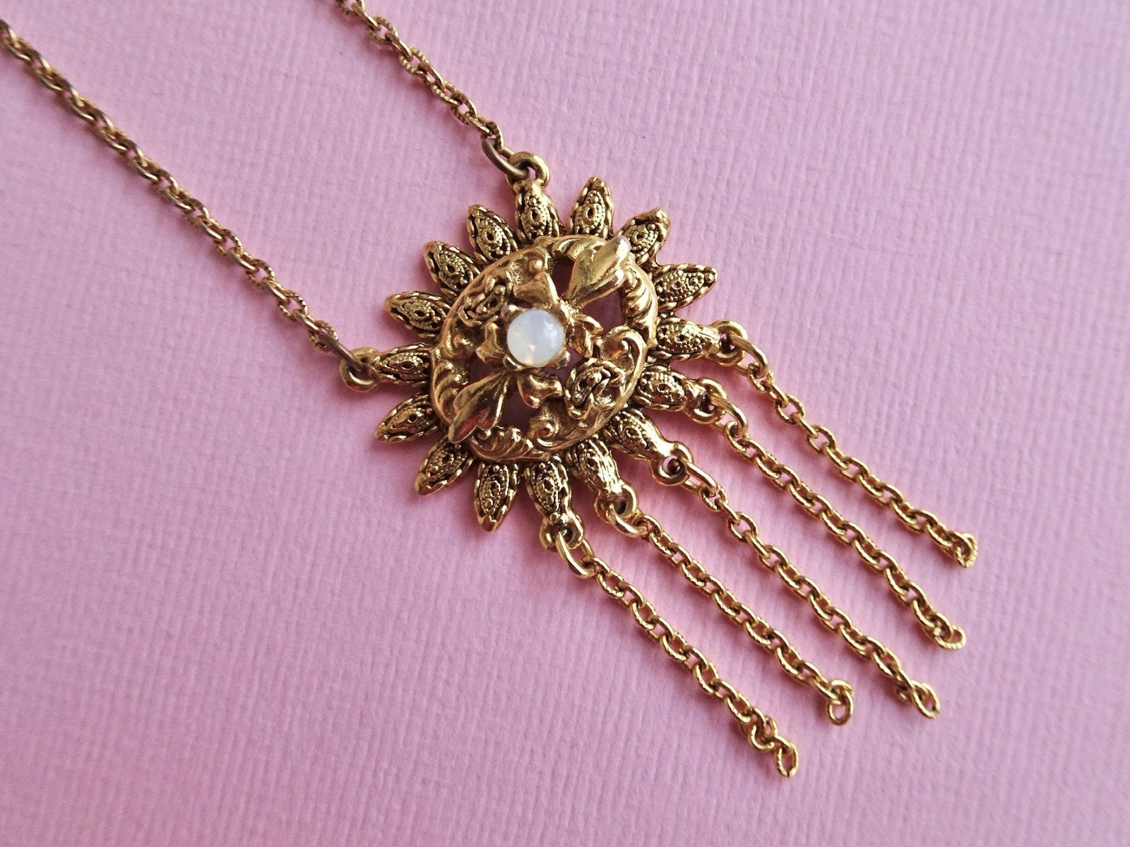 jwg Art Nouveau opaal maansteen ketting goud verguld antiek, Verzenden, Overige materialen, Ketting, Verguld