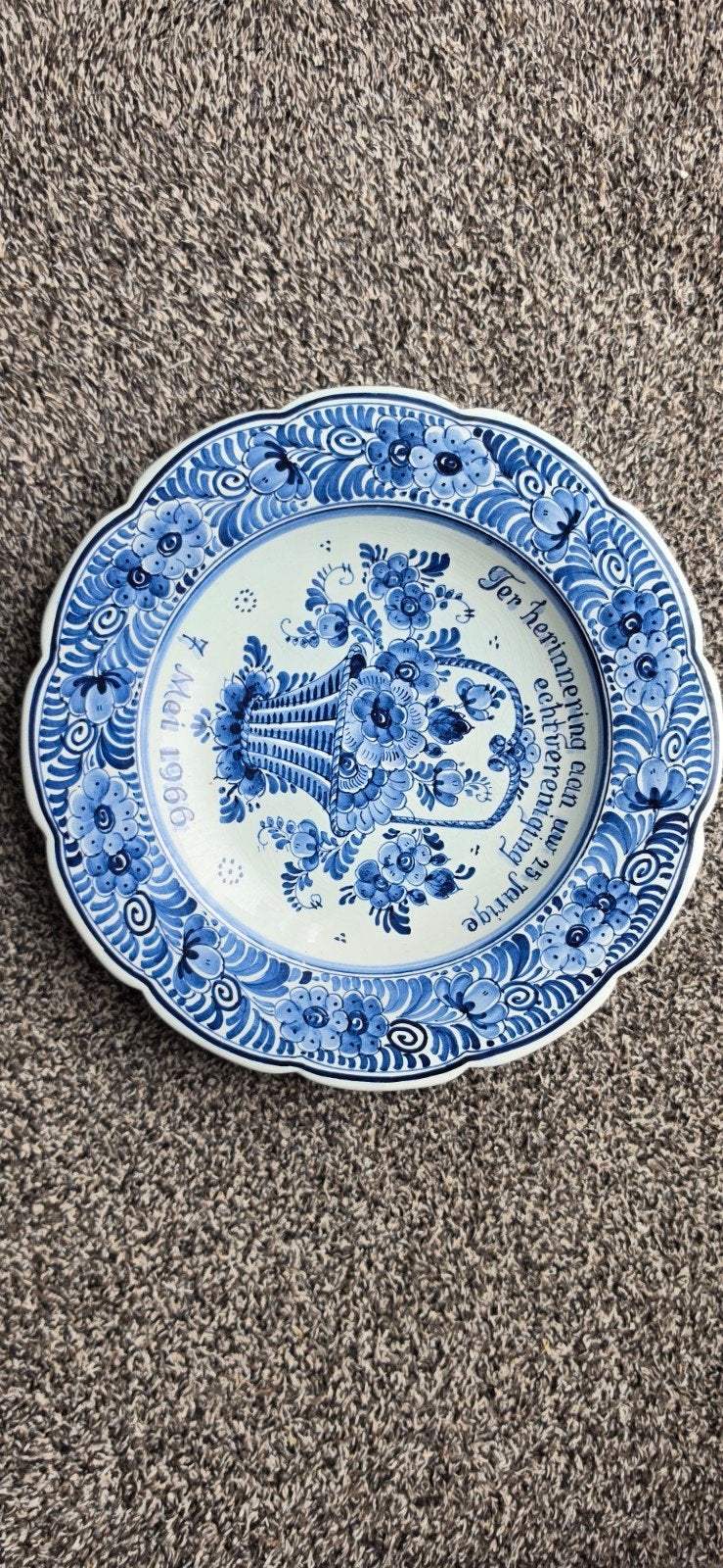 Delfts Blauw Herdenkingsbord 25-jarig Huwelijk 1966, Antiek en Kunst, Ophalen