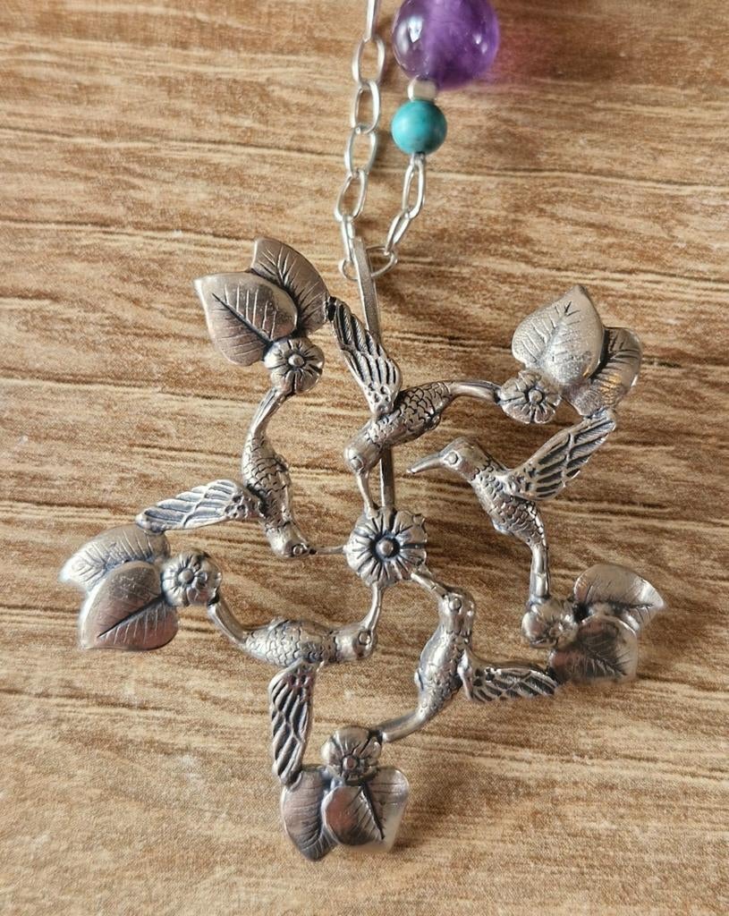 Dans van Kolibries - Handgemaakte zilveren set (925), Ophalen of Verzenden, Zo goed als nieuw, Zilver, Oorbellen
