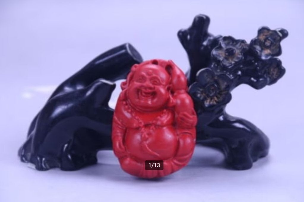 Happy Boeddha (Poe-Tai Ho-Shang) van rode cinnabar, Overige voorstellingen, Verzenden, Nieuw, Steen of Mineraal
