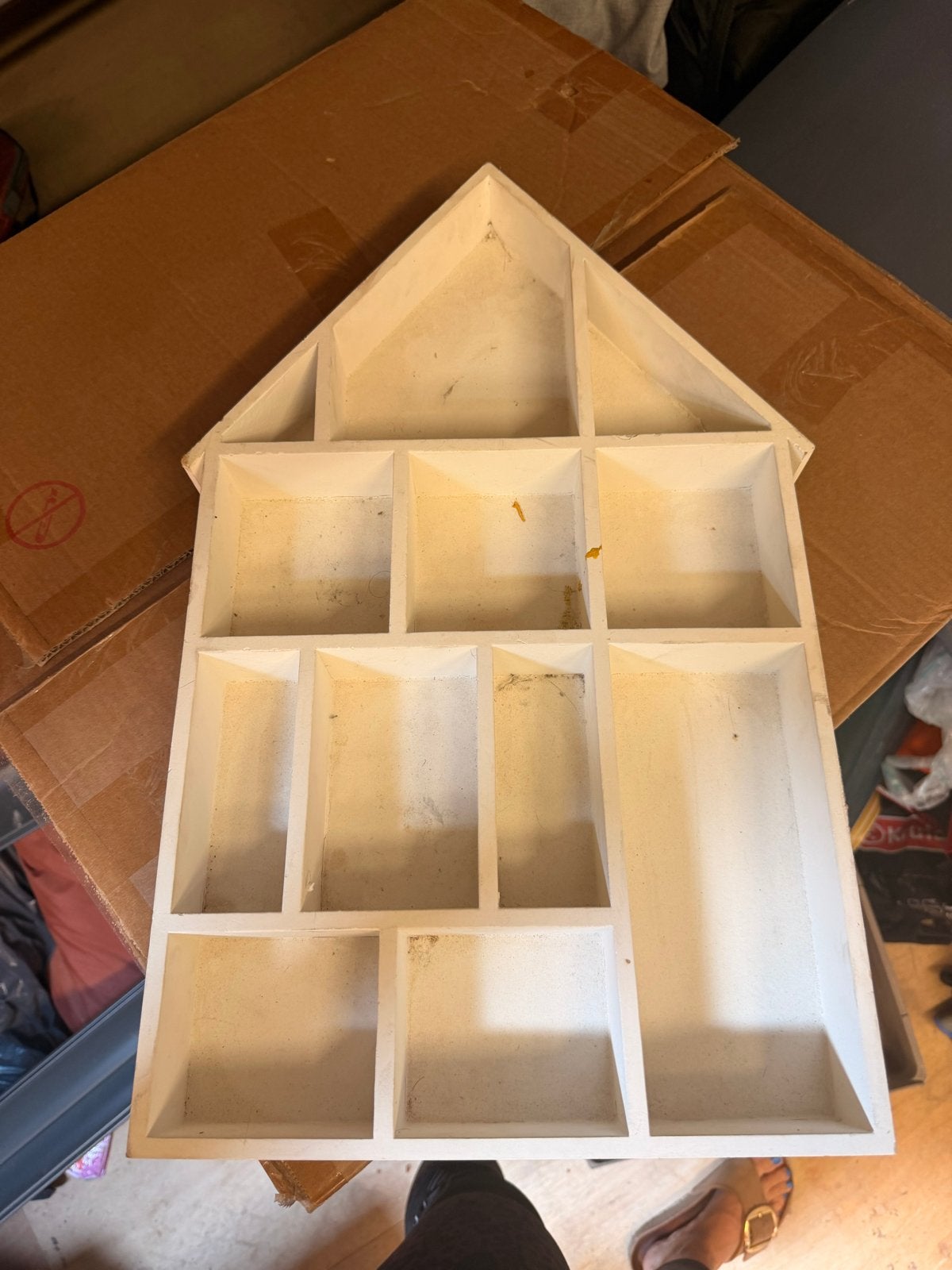 Decoratief Huisje met Vakjes - Wit Hout, Ophalen, Hout, Gebruikt, Landelijk