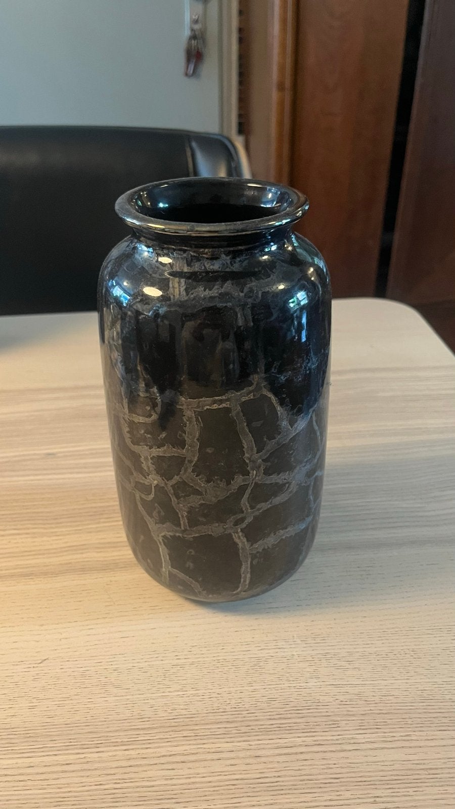 Vintage West Germany Vaas - Zwart met Craquelé Patroon, Ophalen of Verzenden