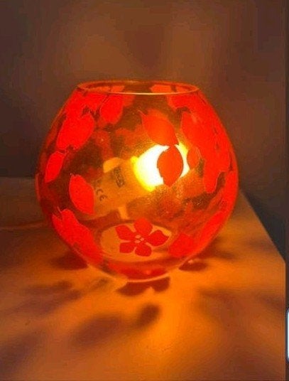 Ikea Knubbig tafellampje oranje rood, bloemen vlinders., Oranje, Ophalen of Verzenden, IKEA