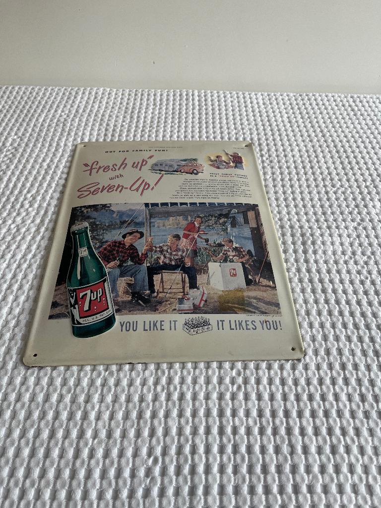 Vintage metalen reclamebord 7- UP (6), Ophalen of Verzenden, Gebruikt, Reclamebord