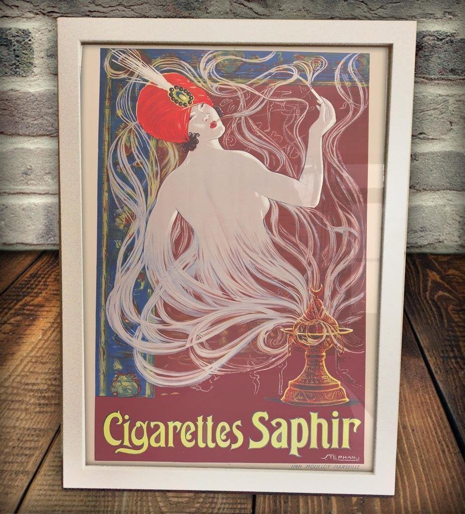 Cigarettes Saphir Art Deco Reclame Poster Affiche in Lijst, Verzenden