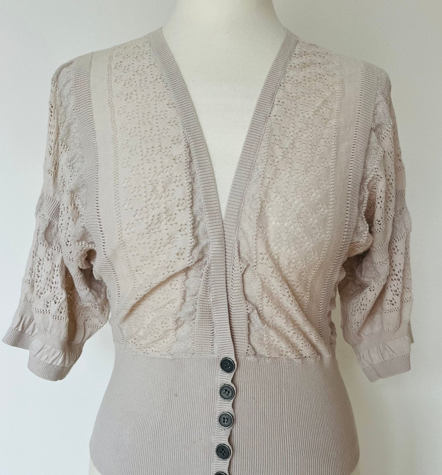Steps beige ajour gebreid vestje korte mouwen maat S/M, Ophalen of Verzenden, Zo goed als nieuw, Maat 38/40 (M), Beige
