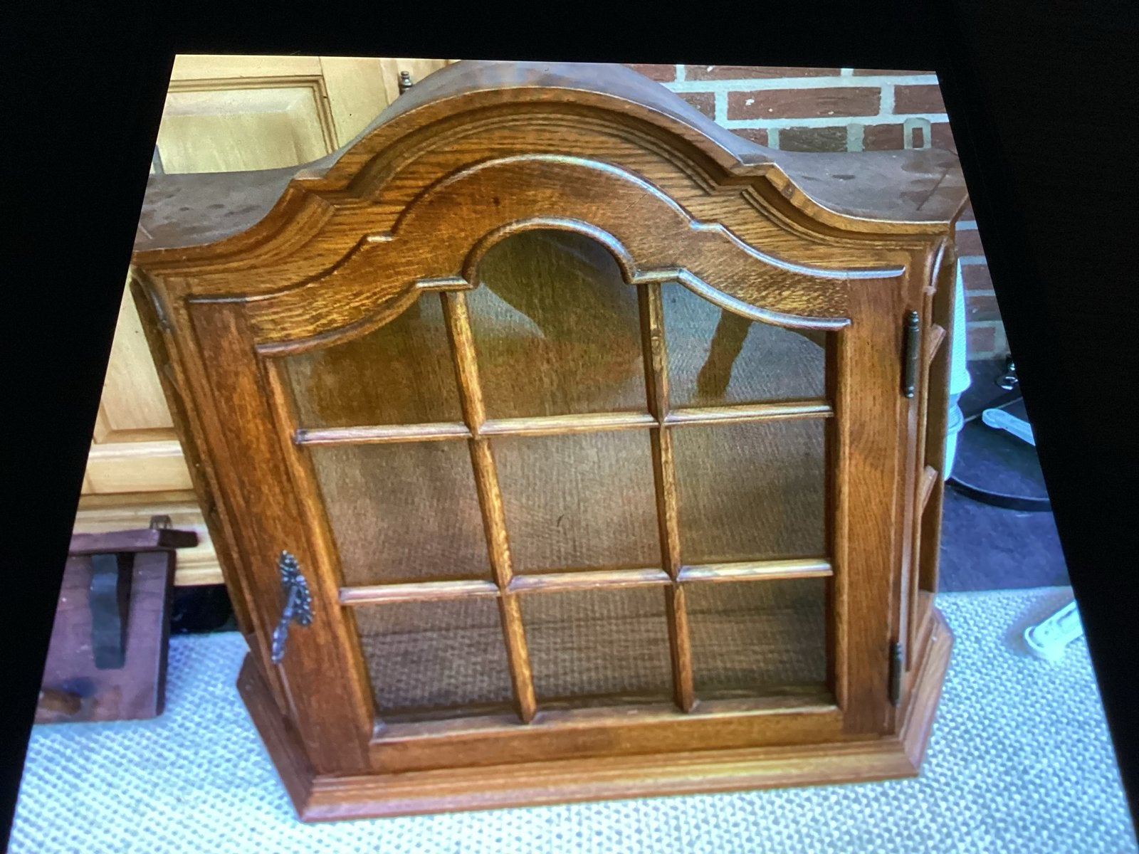 Oud houten wand kastje met glazen deur, Antiek en Kunst, Antiek | Meubels | Kasten, Ophalen