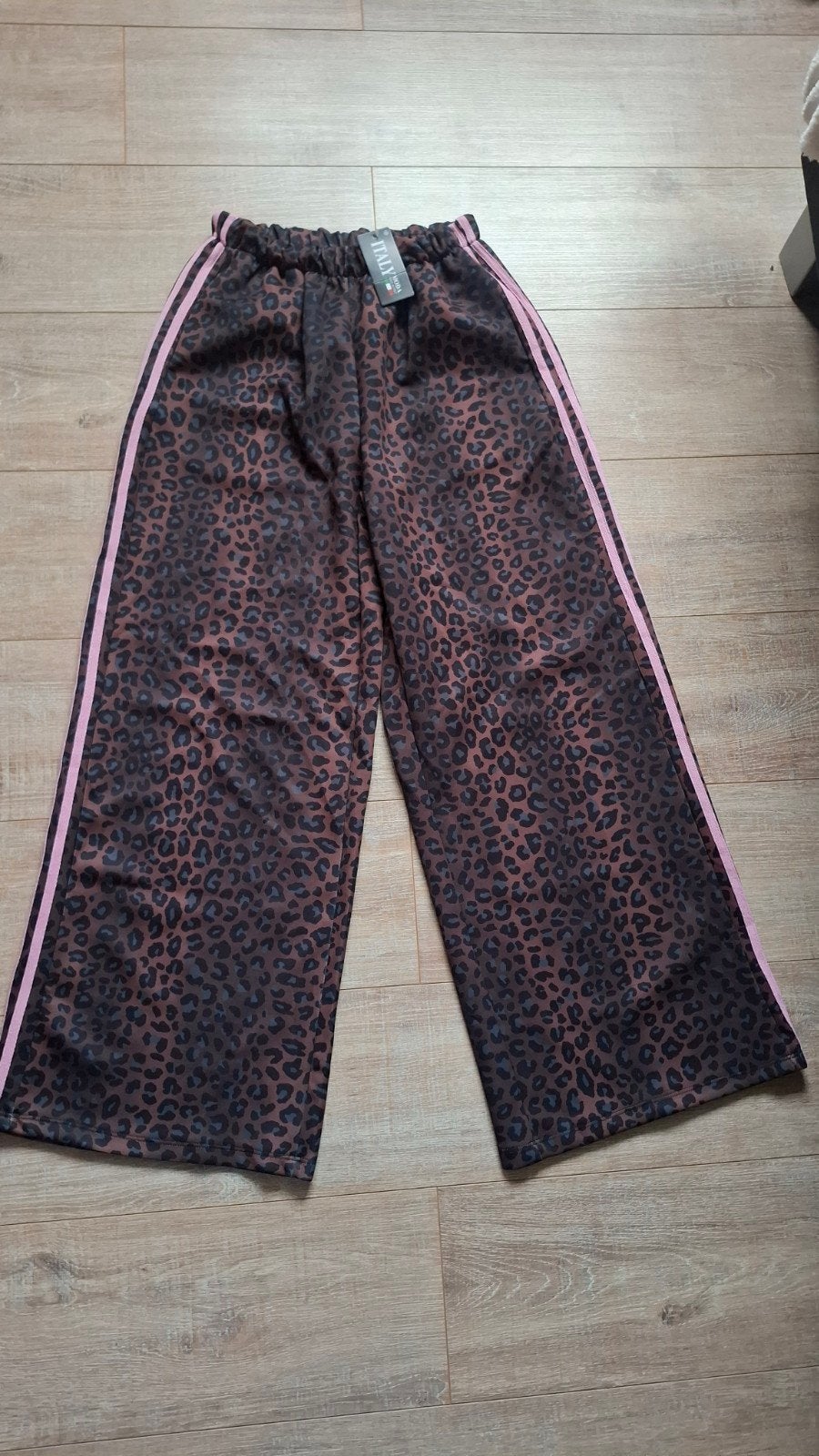 Nieuwe luipaardprint broek met roze strepen sportief, Maat 38/40 (M), Bruin, Nieuw, Lang