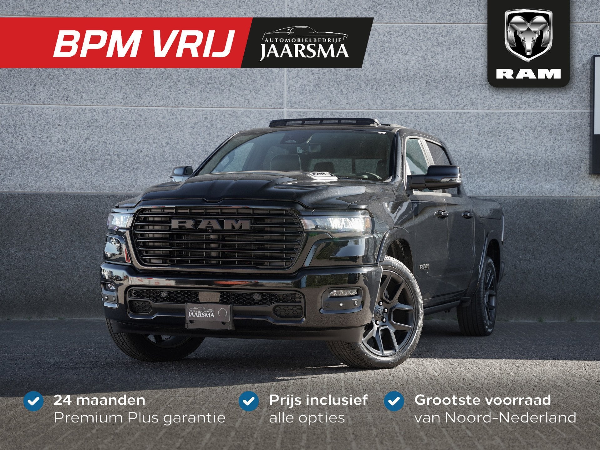 Dodge Ram 1500 Laramie Night SST Hurricane 426pk |BPM vrij!, Auto's, Automaat, 2993 cc, Zwart, Leder