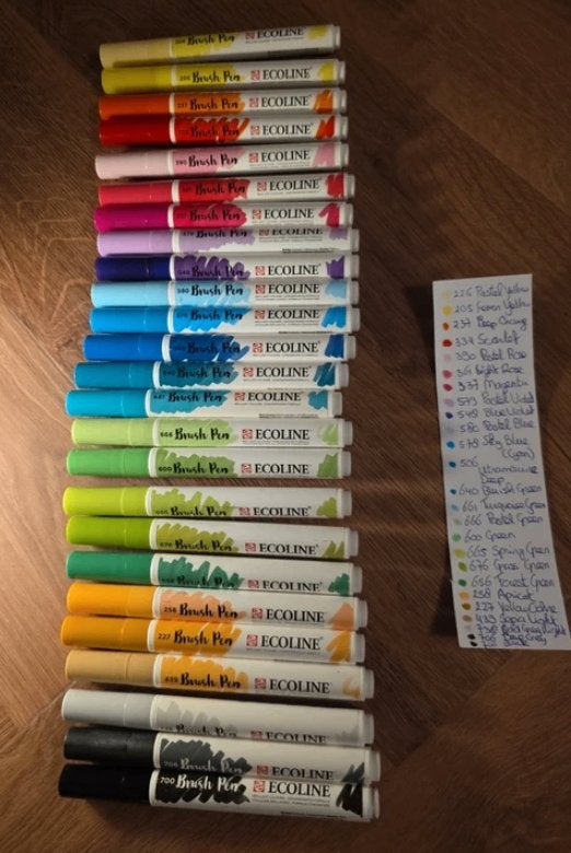 Ecoline brushpennen set van 25 unieke kleuren, Hobby en Vrije tijd, Ophalen of Verzenden, Zo goed als nieuw, Waterverf