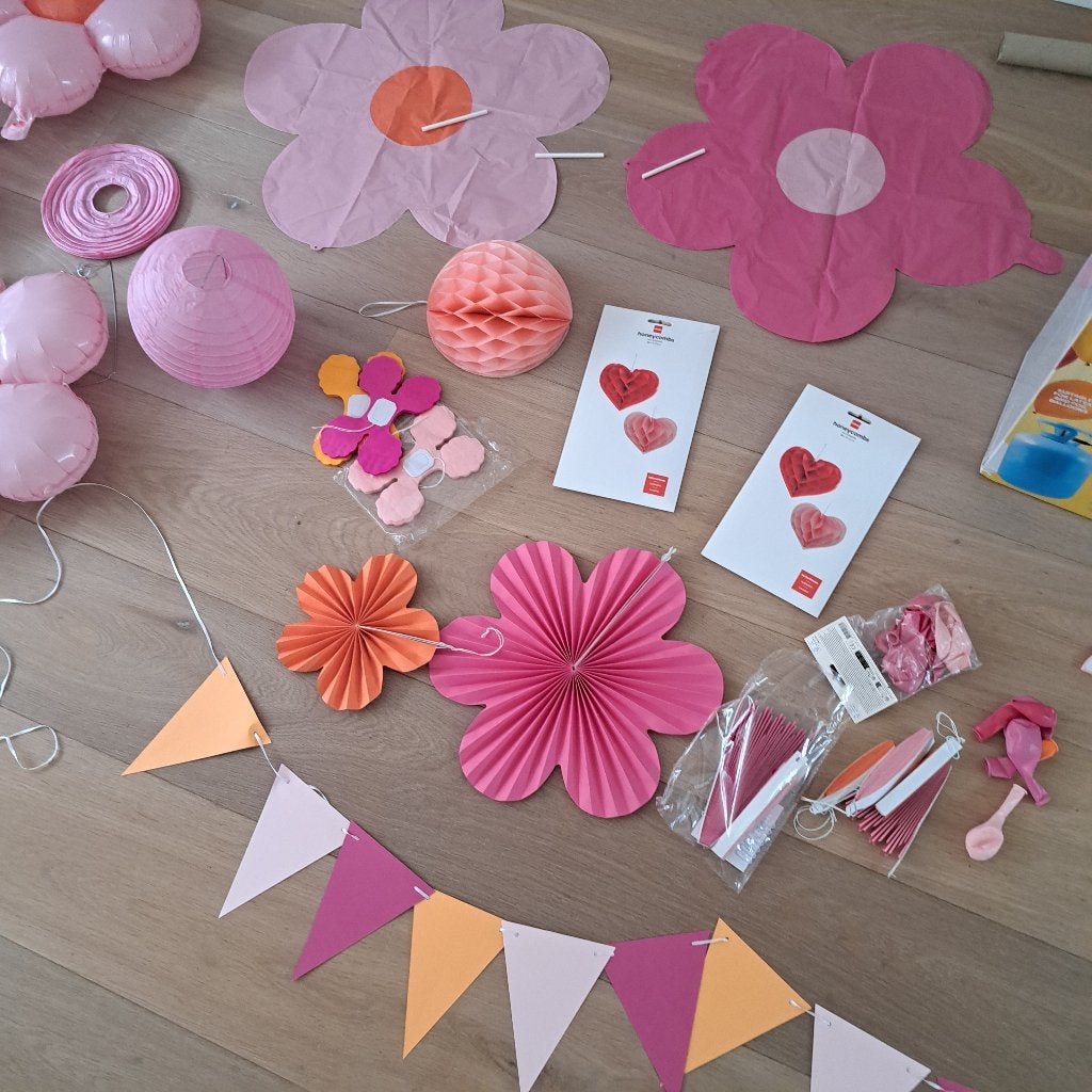 Feestartikelen in roze oranje fuchsia, Ophalen, Zo goed als nieuw, Versiering, Verjaardag