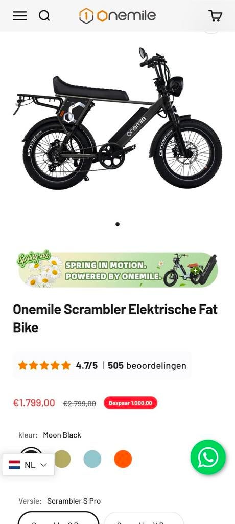 Onemile Scrambler Fatbike/Speedpedelec - Z.G.A.N. (1500km), Ophalen of Verzenden, Zo goed als nieuw, Overige merken