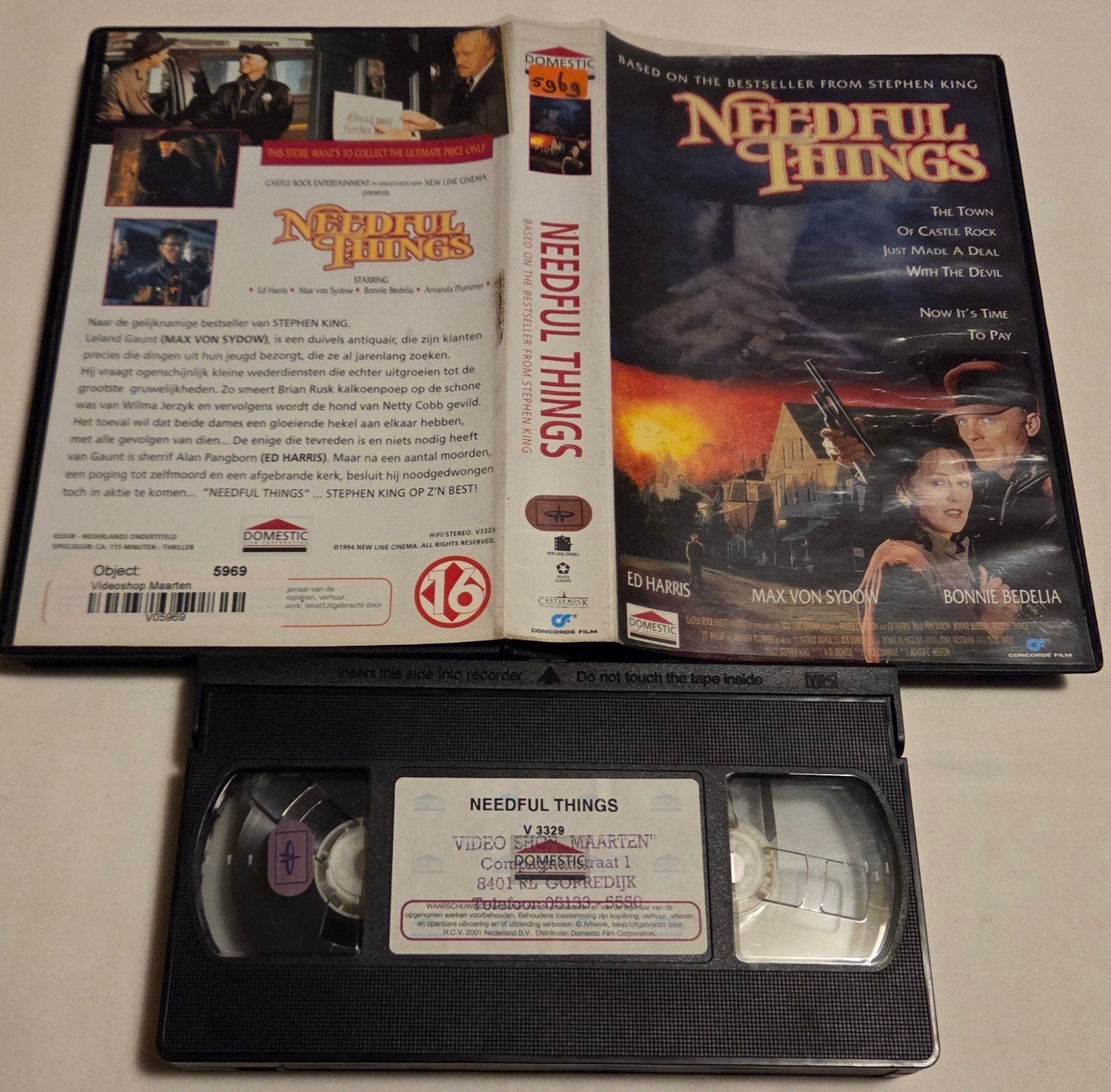 Stephen King Needful Things VHS Horror EX-RENTAL, Vanaf 16 jaar, Ophalen of Verzenden, Gebruikt, Horror