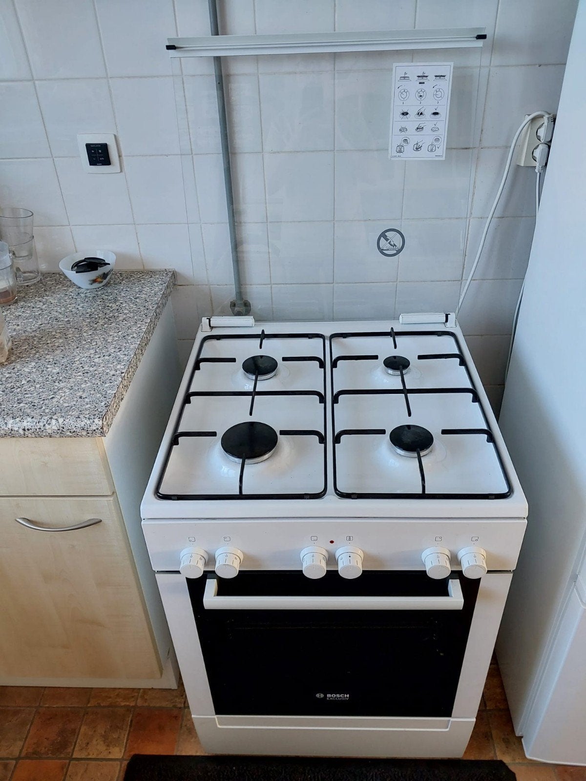 Bosch Exclusiv gasfornuis met oven, Ophalen, 60 cm of meer, 4 kookzones, Zo goed als nieuw