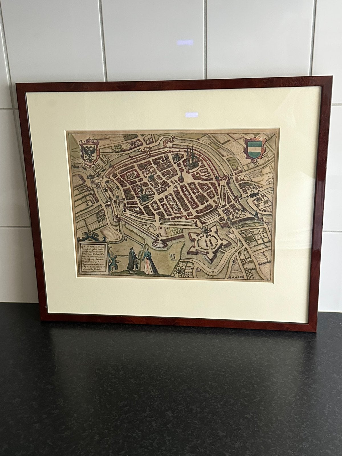 Antieke handgekleurde kaart van stad groningen, jaar 1575/80, Ophalen, Gravure, Handgekleurd, Voor 1600
