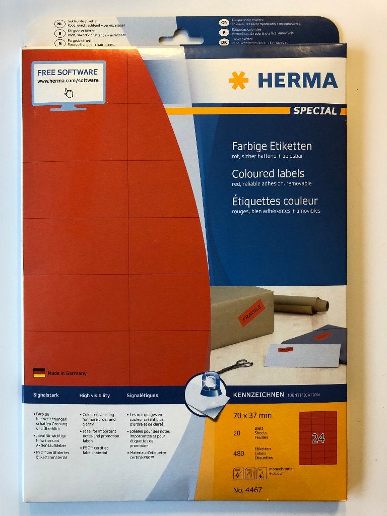 Etiket HERMA 4467 70x37mm verwijderbaar rood 480stuks, Ophalen of Verzenden, Nieuw