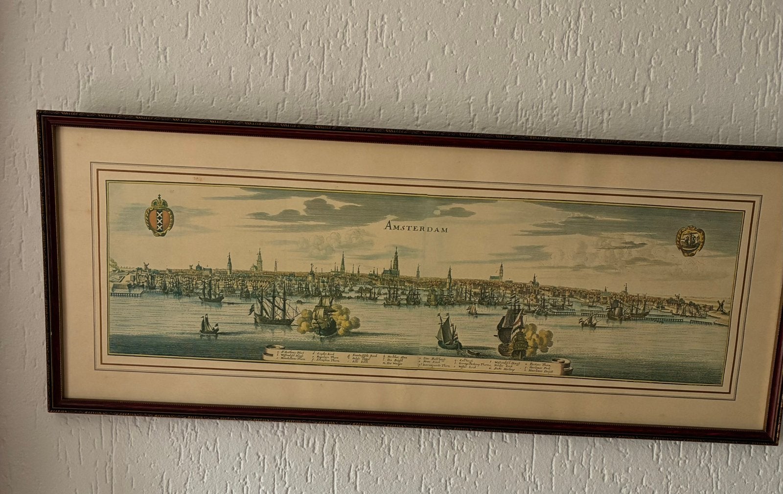 Historisch Gezicht op Amsterdam in lijst, Antiek en Kunst, Ophalen of Verzenden