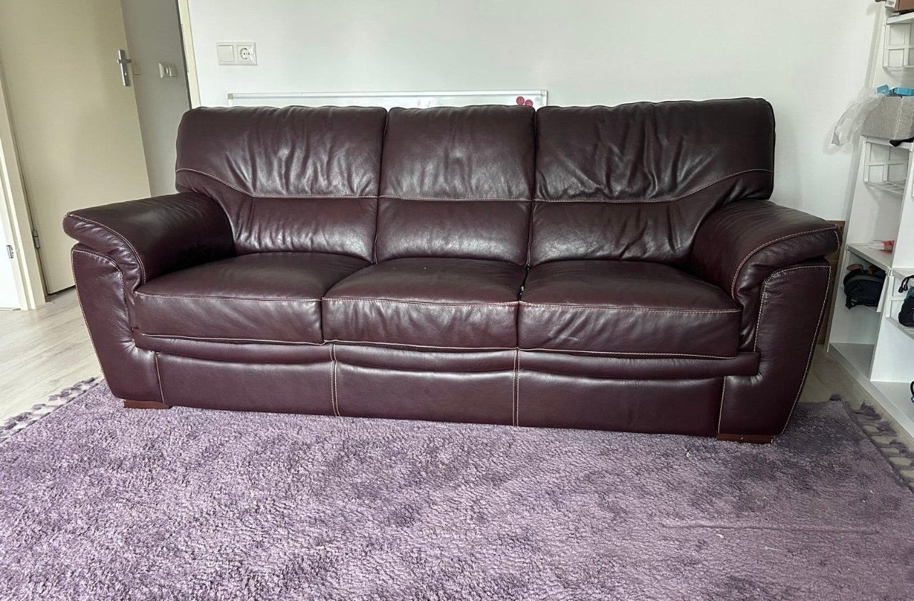 Comfortabele 3-zits bank van donkerbruin leer, Gebruikt, 150 tot 200 cm, Driepersoons, Ophalen of Verzenden