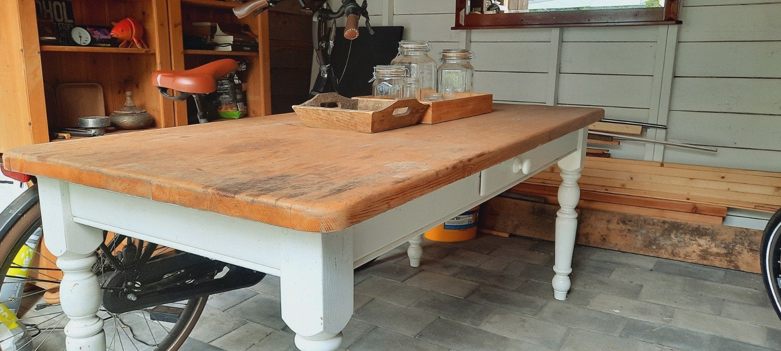 Tafel eettafel tuintafel hout wit klassiek, Ophalen, Rechthoekig, Hout