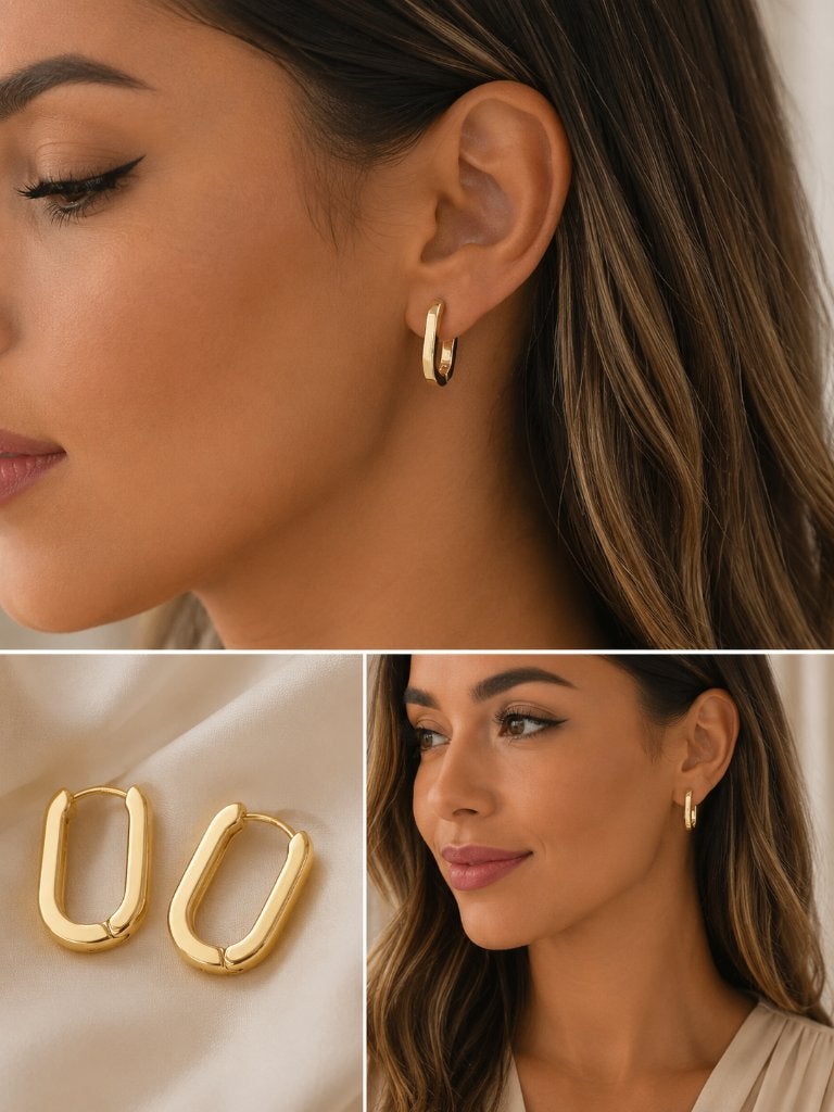 Goudkleurige Oorbellen – Ovale Huggie Hoops, Sieraden, Tassen en Uiterlijk, Oorbellen, Overige materialen, Verzenden, Nieuw, Knopjes of Stekers