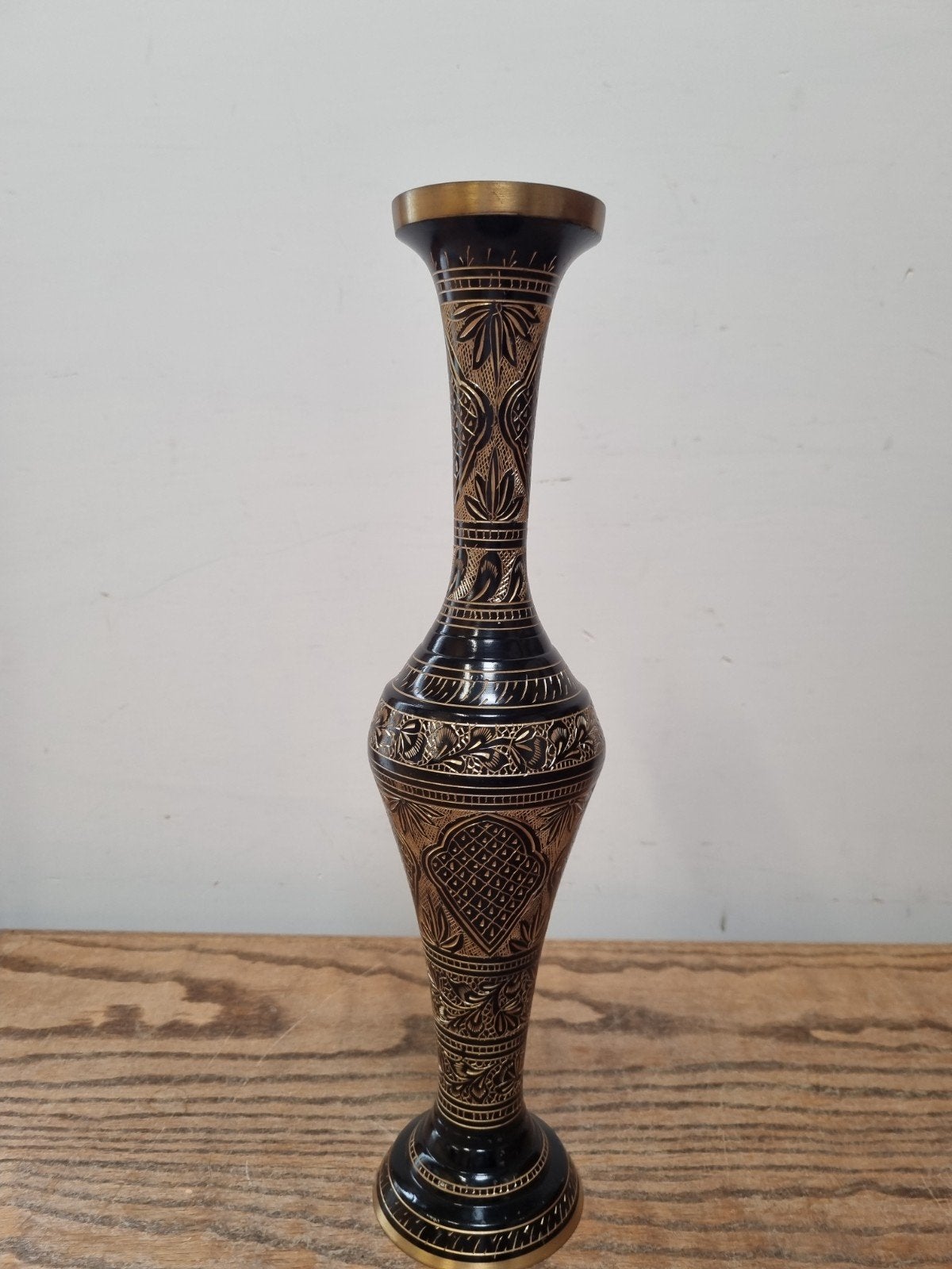 Vintage messing vaas met gravures - India, Ophalen of Verzenden