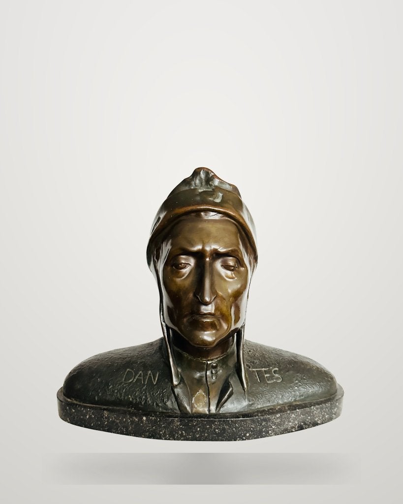 Antieke bronzen buste van Dante – massief, 12,2 kg, Ophalen, Brons